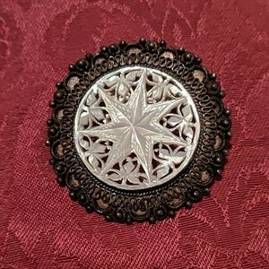 Jerusalem 950 Vintage Silver & Mother of Pearl Pin